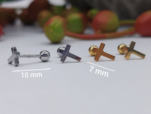 Cross Stainless Steel Earring with Screw-In Stopper