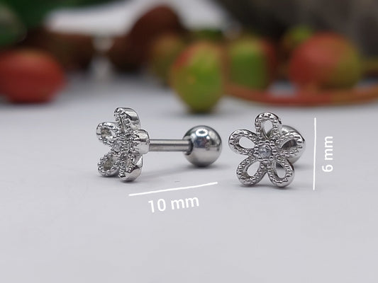 Flower Stainless Steel Earring with Screw-In Stopper